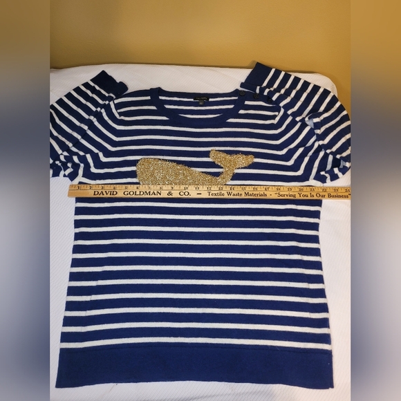 Talbots Women’s Lambswool Blend Nautical Stripe Gold Whale Sweater sz XL - Picture 4 of 8
